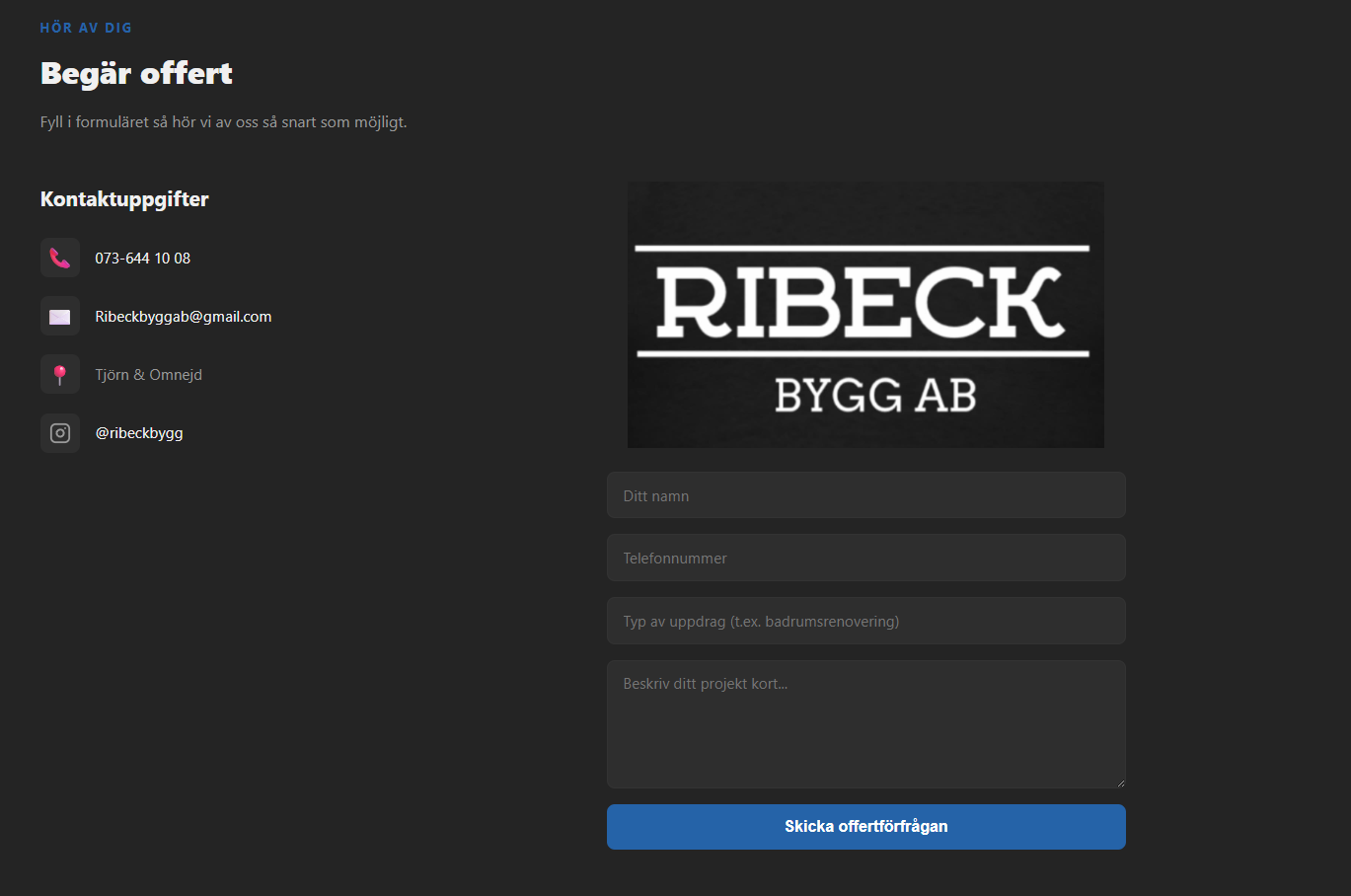 Ribeck Bygg AB – skärmbild 3